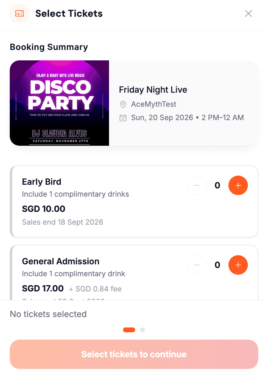 Selecting tickets during checkout