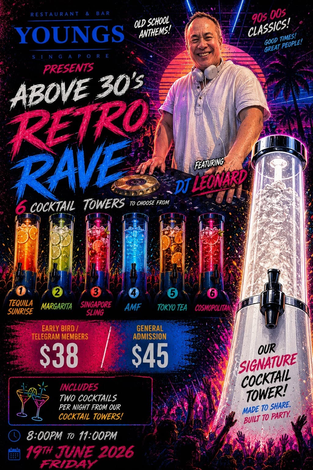 “Above 30’s Rave” - Retro Techno Party @ Youngs Restaurant & Bar, Seletar Aerospace Park